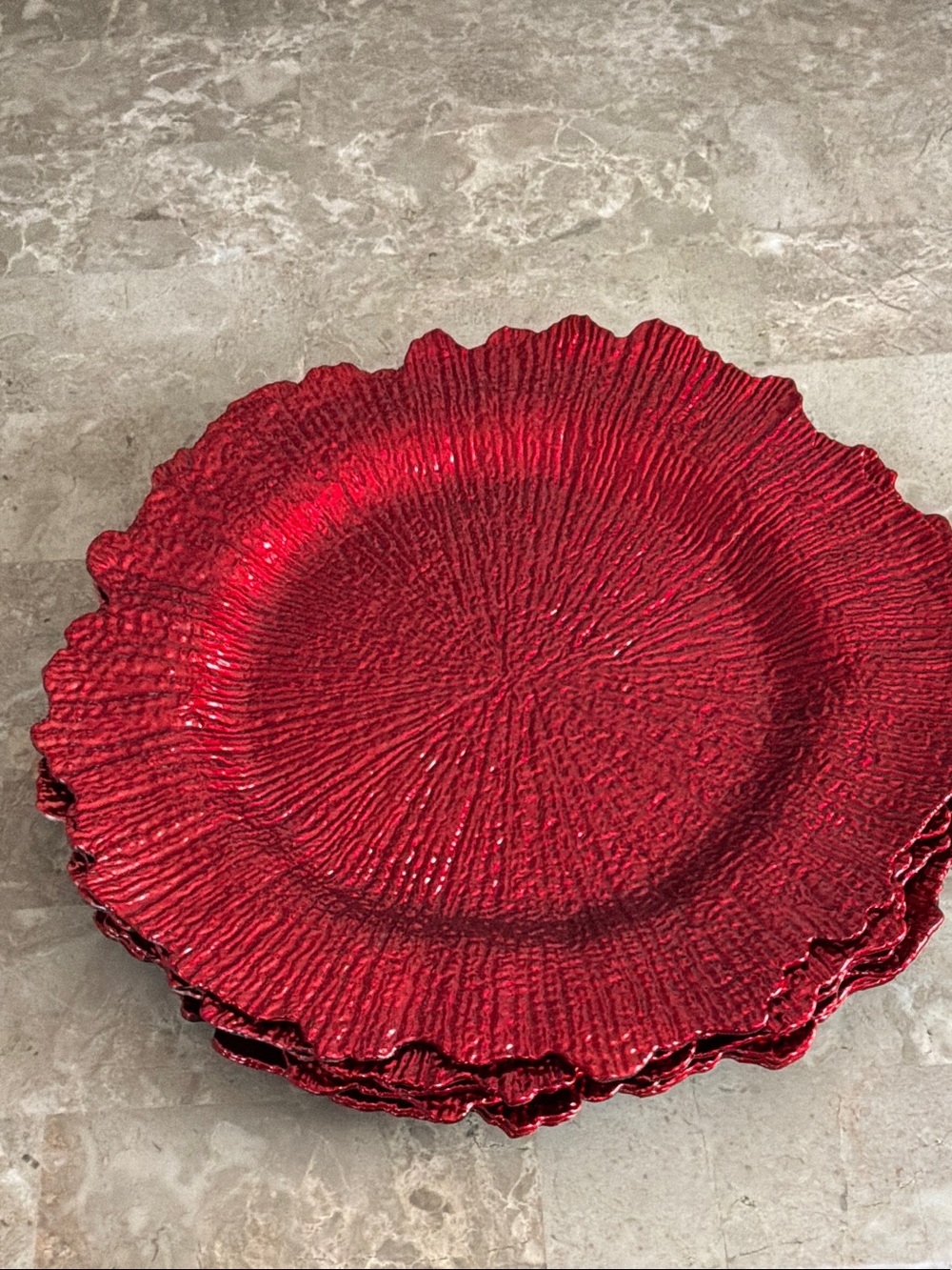 Decorative Red Textured Charger Plates - Set of 6
